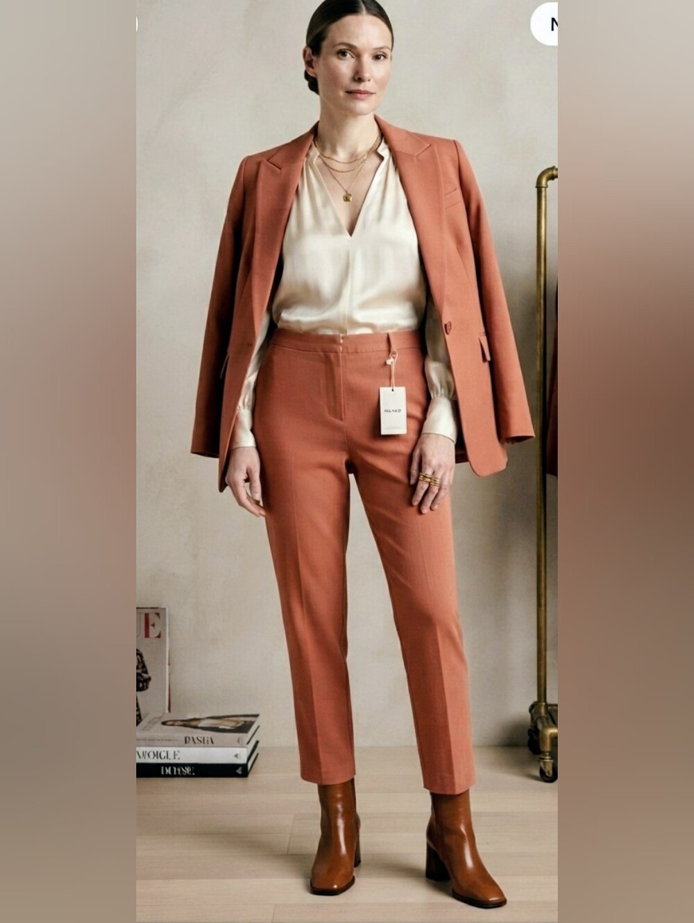 NWT Mango Ecovero Viscose Terracotta Tapered Pants Small S
